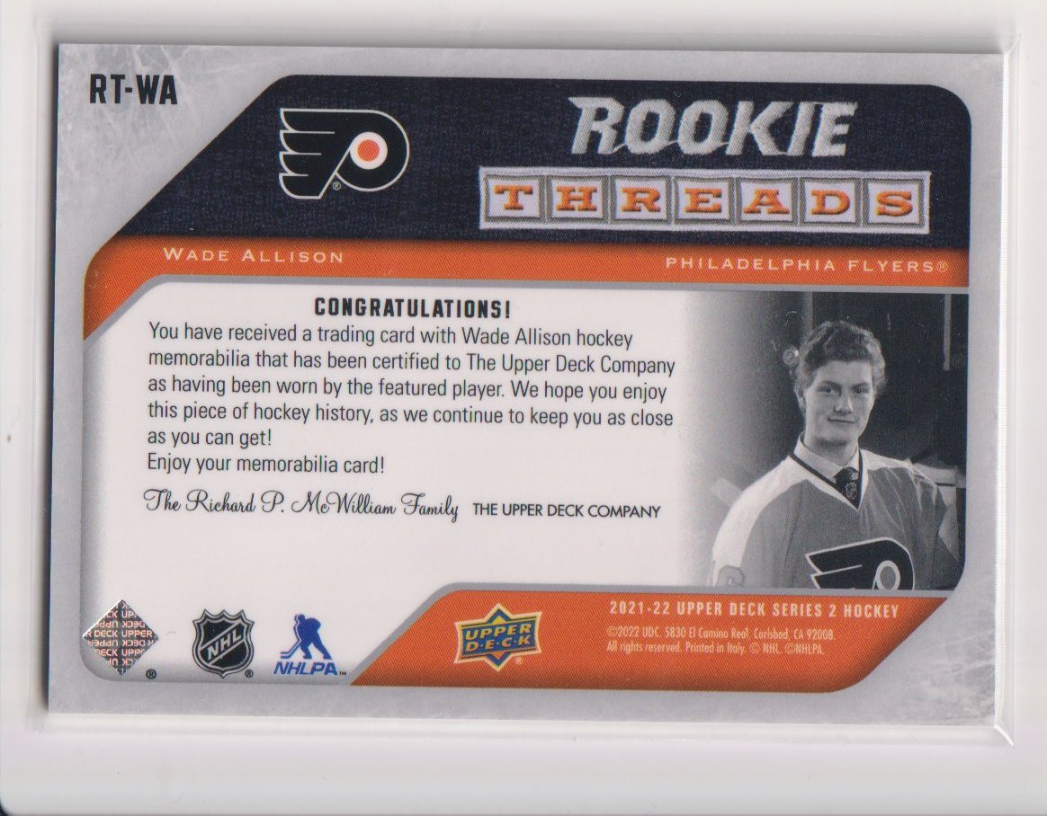 2021-22 Upper Deck Rookie Threads Retro #RTWA Wade Allison