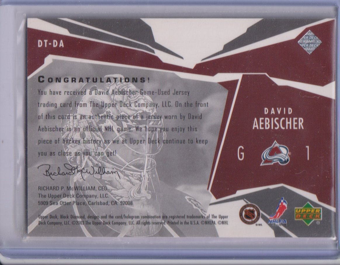 2003-04 Black Diamond Threads #DTDA David Aebischer