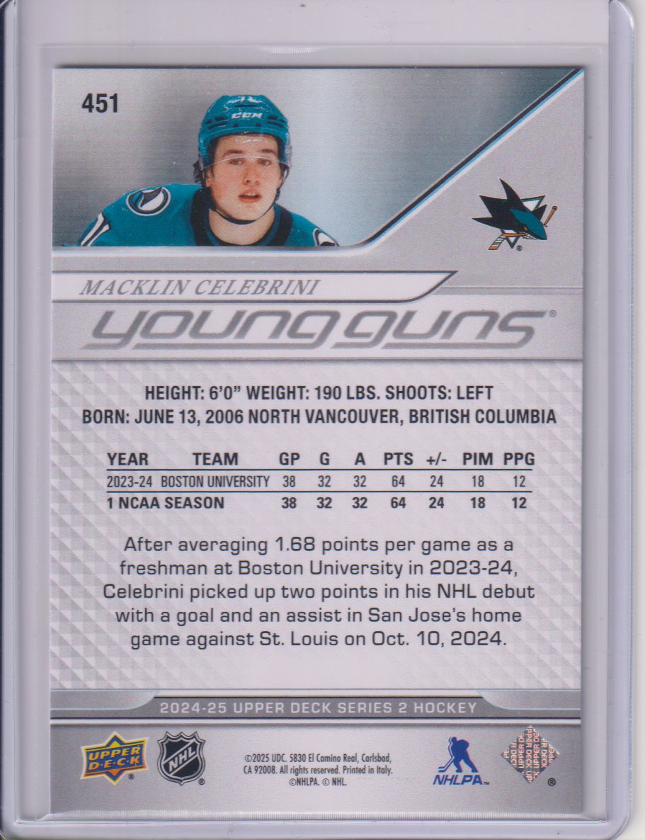 2024-25 Upper Deck Young Guns #451 Macklin Celebrini