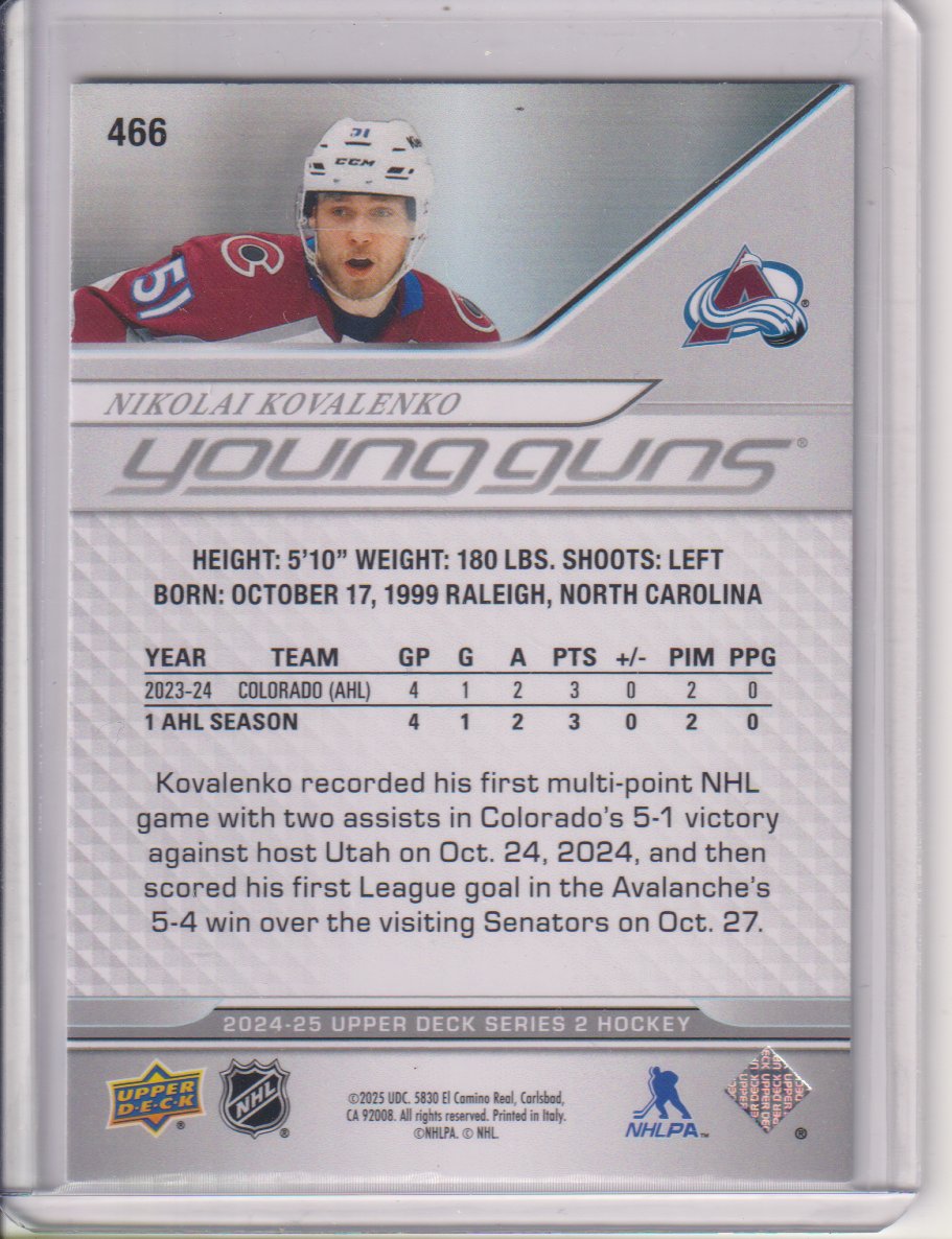 2024-25 Upper Deck Young Guns Deluxe #466 Nikolai Kovalenko #012/250