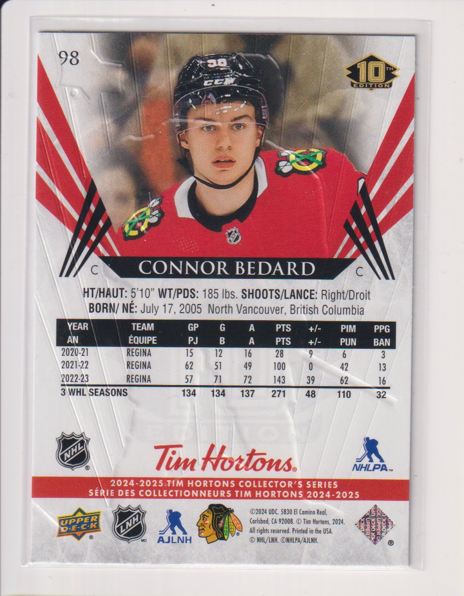 2024-25 Upper Deck Tim Hortons #98 Connor Bedard