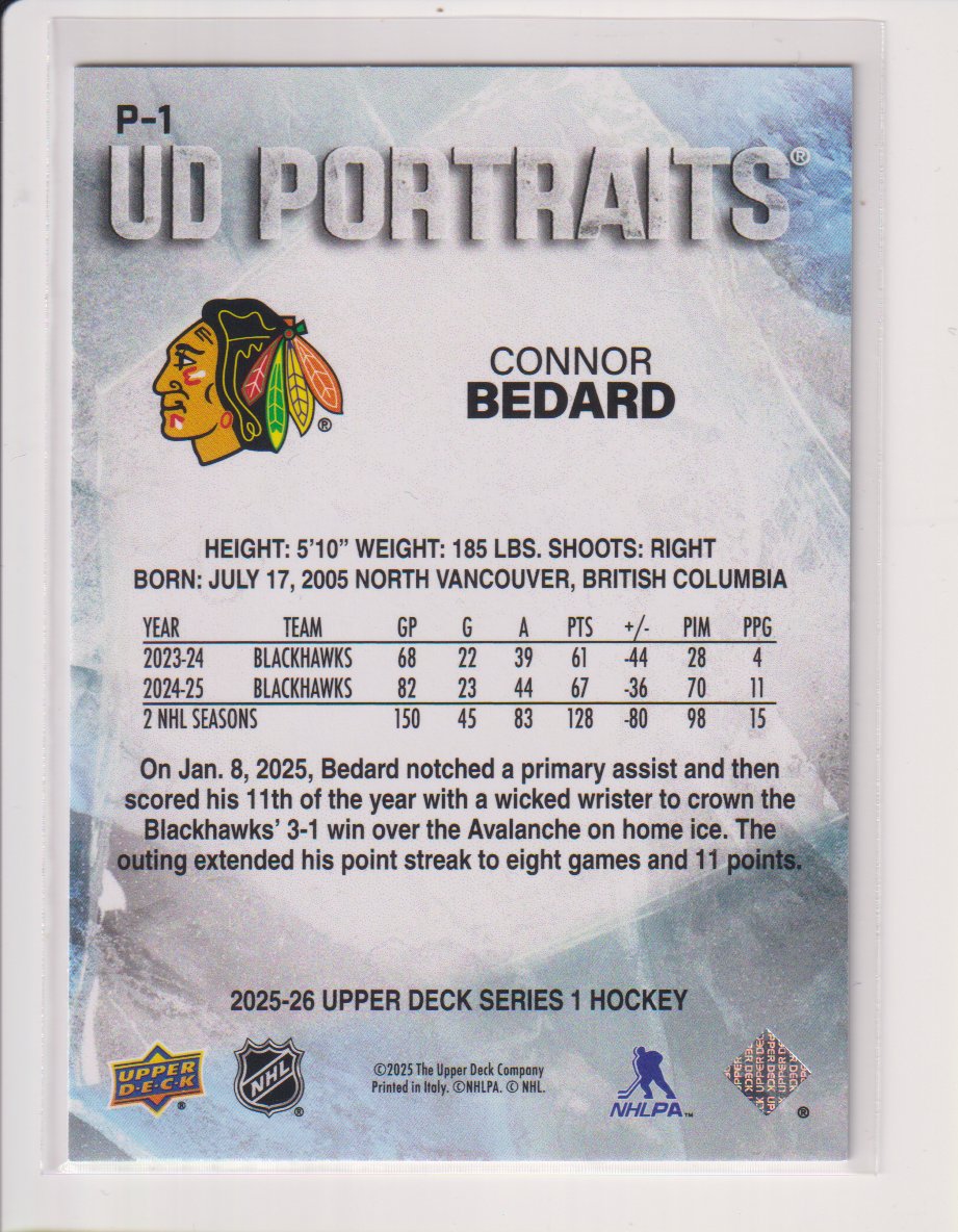2025-26 Upper Deck UD Portraits #P1 Connor Bedard