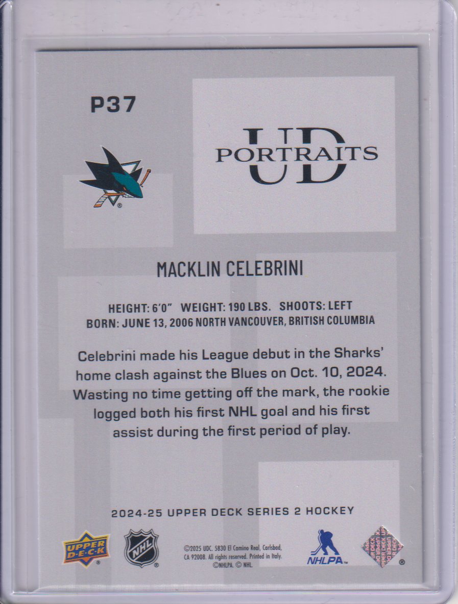 2024-25 Upper Deck UD Portraits #P37 Macklin Celebrini
