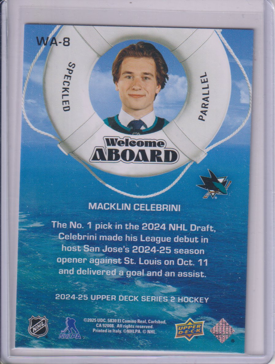 2024-25 Upper Deck Welcome Aboard Speckled #WA8 Macklin Celebrini