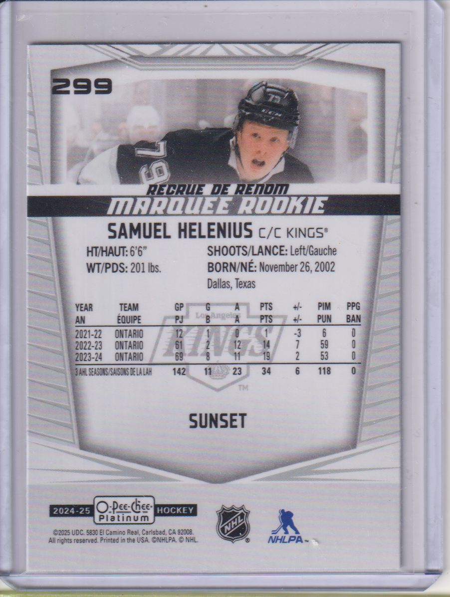2024-25 O-Pee-Chee Platinum Sunset #299 Samuel Helenius