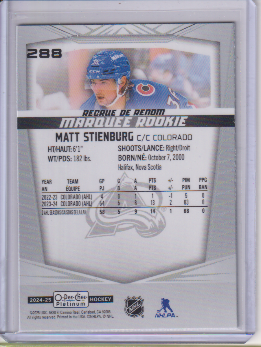 2024-25 O-Pee-Chee Platinum #288 Matt Stienburg RC