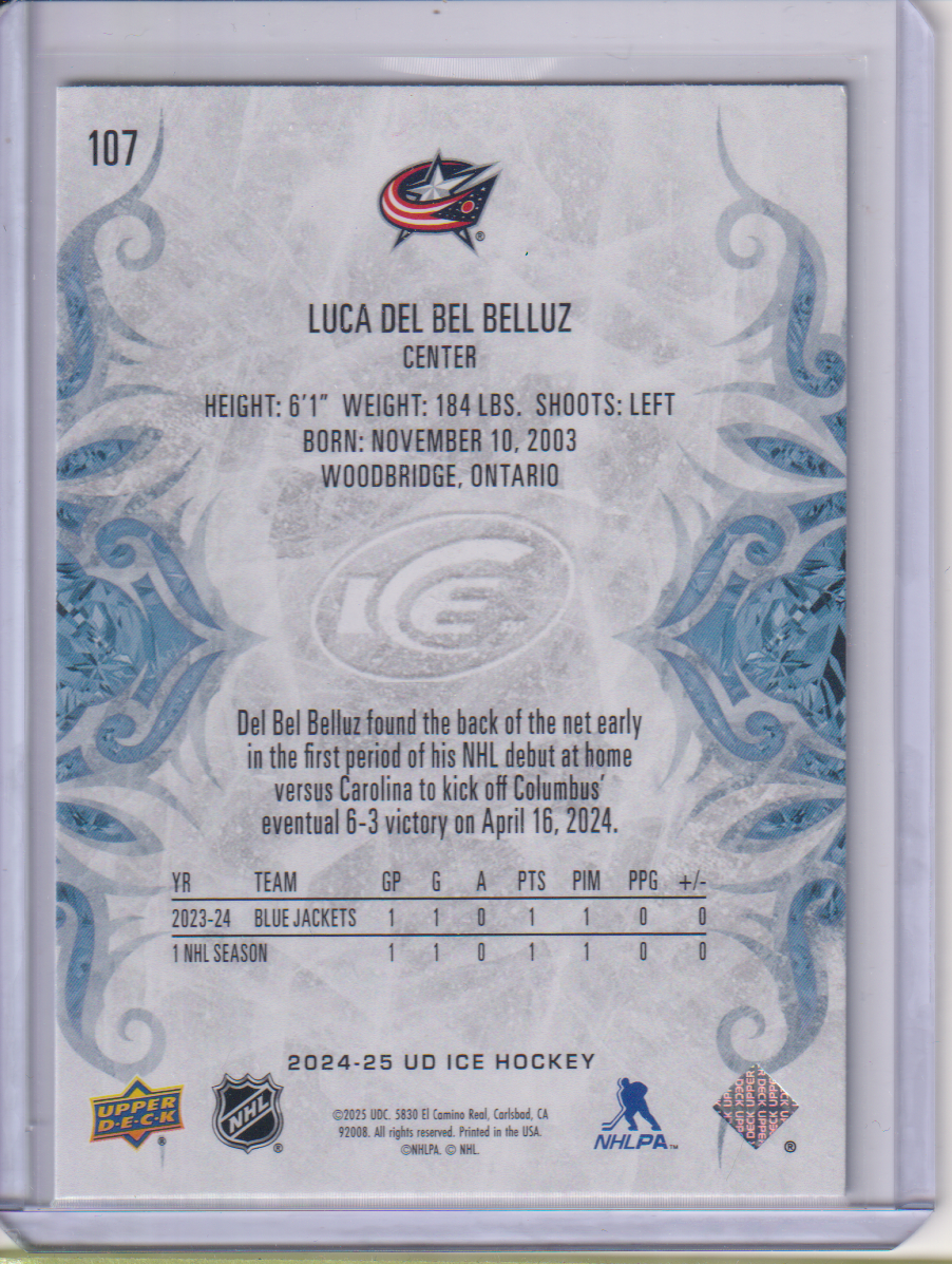 2024-25 Upper Deck Ice #107 Luca Del Bel Belluz RC
