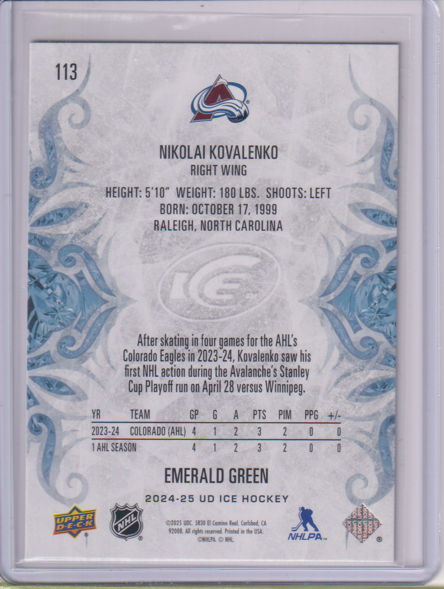 2024-25 Upper Deck Ice Emerald Green #113 Nikolai Kovalenko