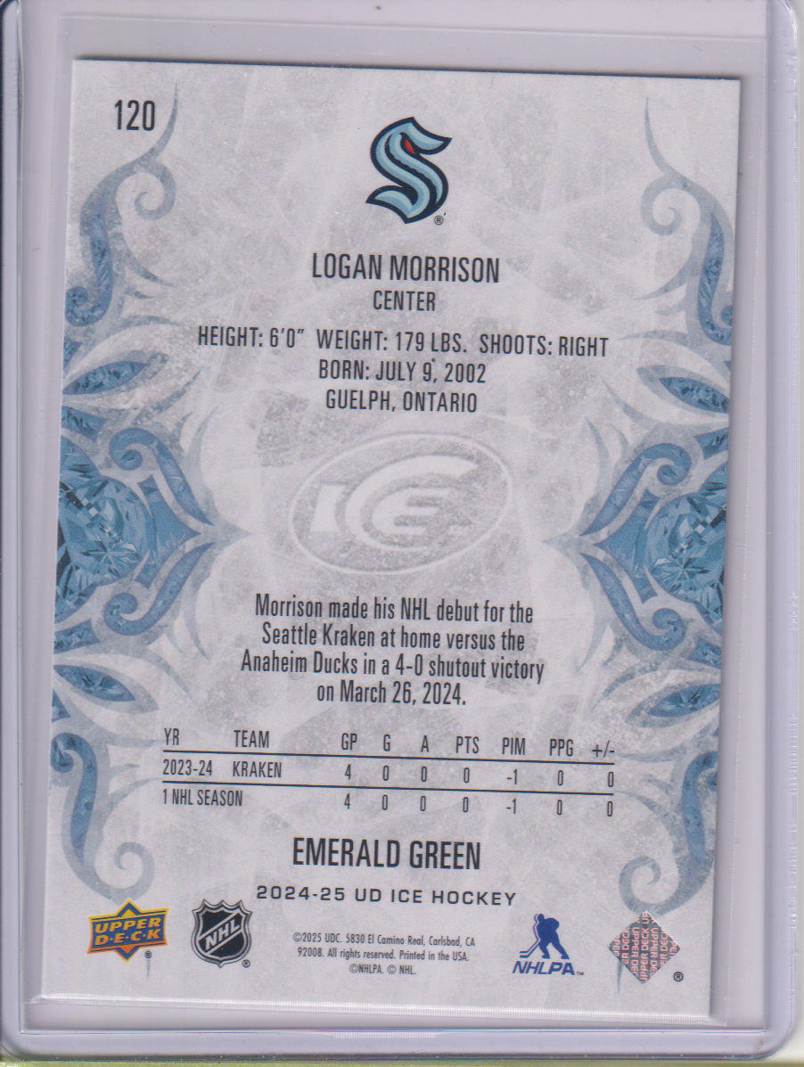 2024-25 Upper Deck Ice Emerald Green #120 Logan Morrison