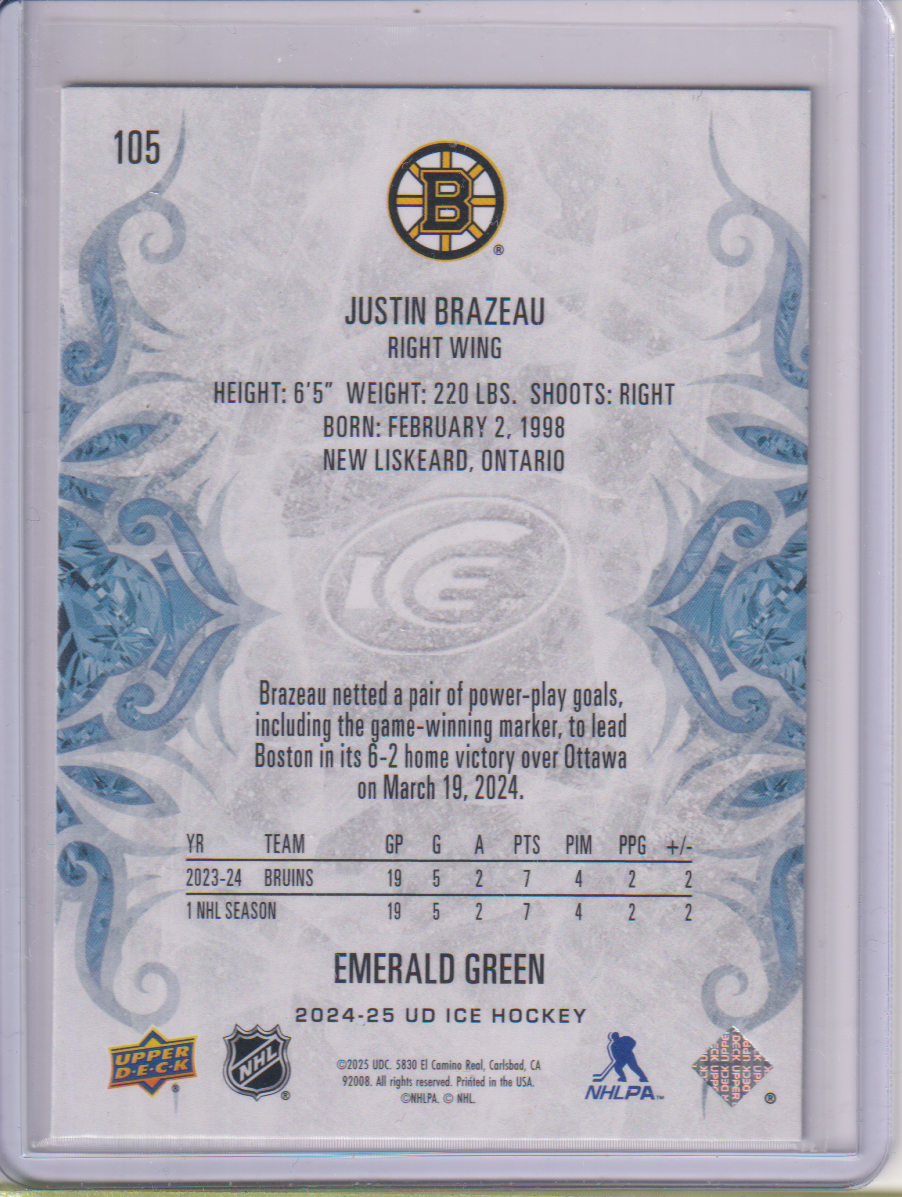 2024-25 Upper Deck Ice Emerald Green #105 Justin Brazeau