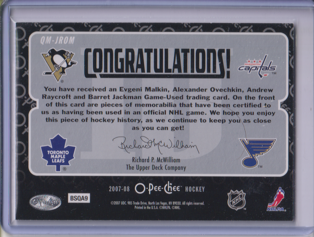 2007-08 O-Pee-Chee Materials Quad Ovechkin, Malkin