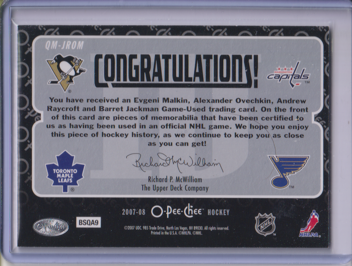 2007-08 O-Pee-Chee Materials Quad Ovechkin, Malkin